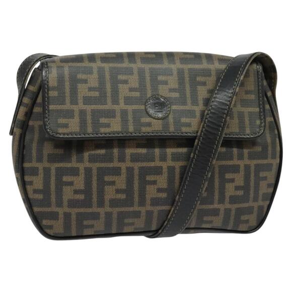 FENDI Zucca Canvas Shoulder Bag Pvc Brown Black Gold - Picture 1 of 12